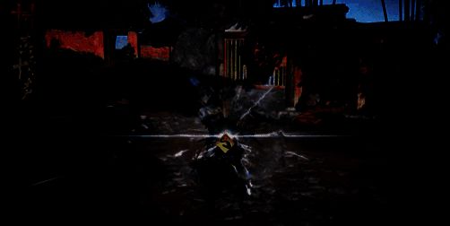 玩家施展斩雪刀法中的格挡反击动作，刀光划出弧形轨迹，敌人被震退