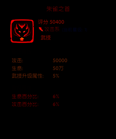 朱雀之心属性面板展示高额加成与附加技能效果