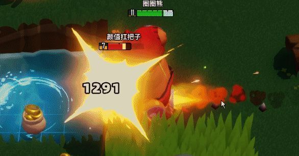 玩家使用火箭道具撞击敌人，两人一同飞越塌陷区域，敌方角色掉落深渊被秒杀