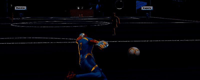 《开球！REMATCH》游戏中射门角度示意图，展示进攻球员与球门之间形成的射角范围