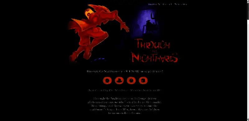 《穿越梦魇》官网界面截图，展示简洁大气的网页布局与动态背景特效