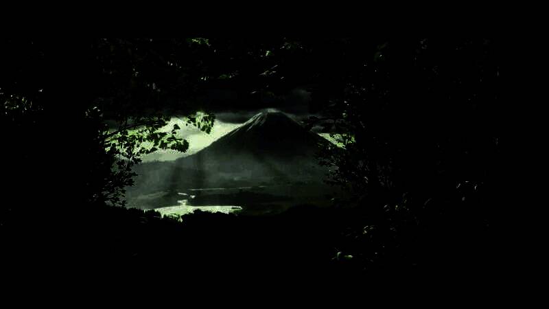 俯视视角下的村庄场景，木质建筑错落有致，炊烟袅袅