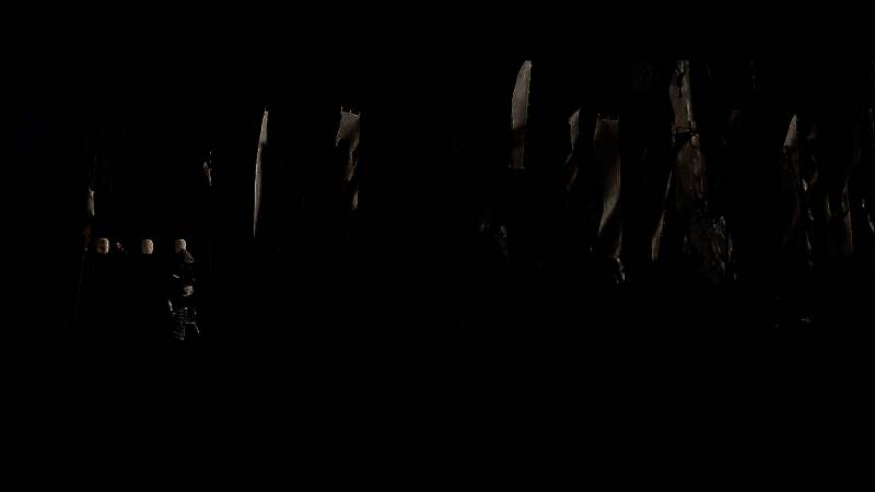 主角在湖边饮水休整，倒影清晰可见