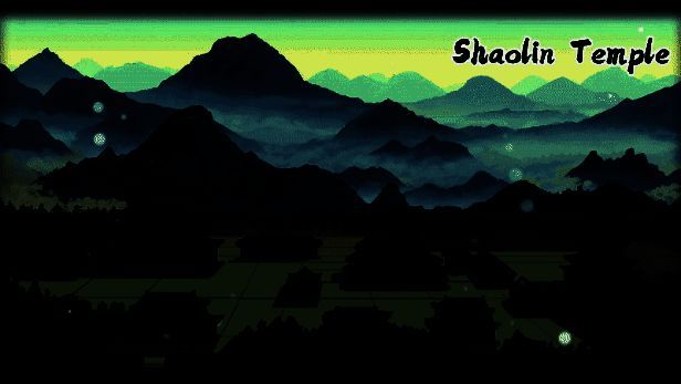 门派场景截图，展示一座古朴道观，NPC弟子正在练剑，背景有‘武当’匾额，氛围庄严