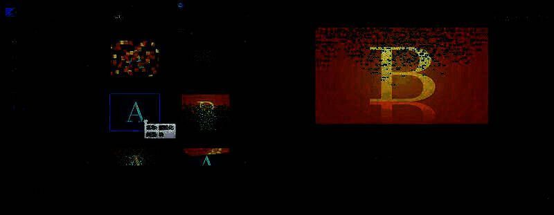 威力导演转场功能界面，高亮显示‘块’分类下的颗粒化转场选项