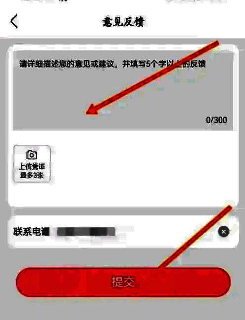 用户正在输入反馈内容的界面，包含文字输入框和图片上传区域