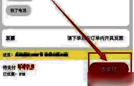 订单确认页面截图，显示商品信息与去支付按钮位置