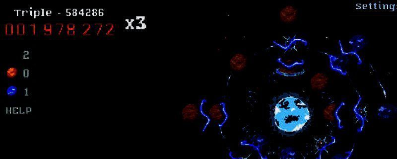 《Gyre》游戏画面展示，深邃宇宙背景下旋转的星环结构与发光粒子特效交织，营造出神秘而科幻的氛围