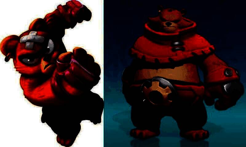 圈圈熊3D化形象展示，体型魁梧，表情凶猛，充满力量感