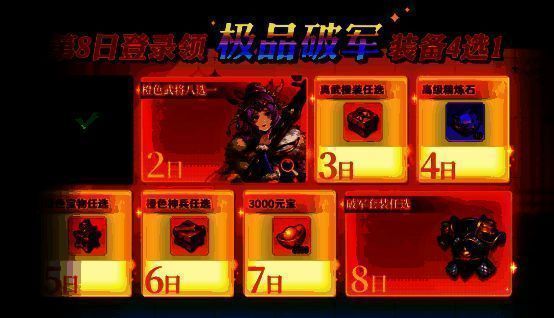 游戏内签到奖励界面展示，屏幕上满是红将碎片和十连抽奖励图标，视觉冲击强烈