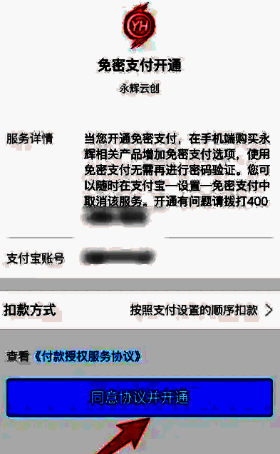 支付方式已开通提示界面，显示支付宝状态为已启用