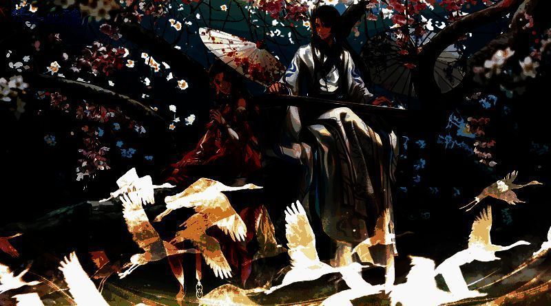 倩女幽魂手游联动《凡人修仙传》宣传图，角色御剑飞行于云海之上，背景为修仙宗门与灵兽环绕