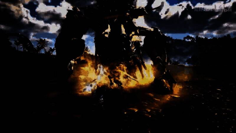 玩家操控角色使用长剑进行跳跃劈砍，动作流畅，火花四溅