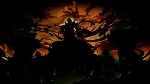 巫族蛊灵角色立绘，身穿暗纹长袍，周身缠绕绿色蛊气，眼神幽邃，背景为古老图腾与缭绕雾气