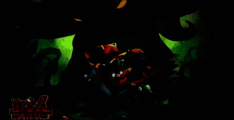 《野蛮人大作战》经典像素风格战斗画面，角色在蘑菇地图中激烈追逐