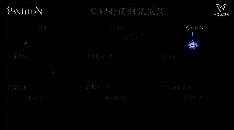 开发团队三人合影，背景为《Project Pantheon》概念艺术图，展现神殿与废墟交织的奇幻场景