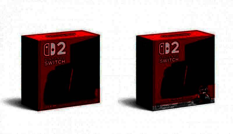 Nintendo Switch 2主机实物图，白色机身搭配彩色Joy-Con手柄，摆放在简洁桌面上，整体设计科技感十足