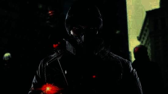 《全境封锁2》与《收获日》联动宣传图，画面中特工佩戴着标志性的彩色劫匪面具，背景融合两作的城市战斗场景