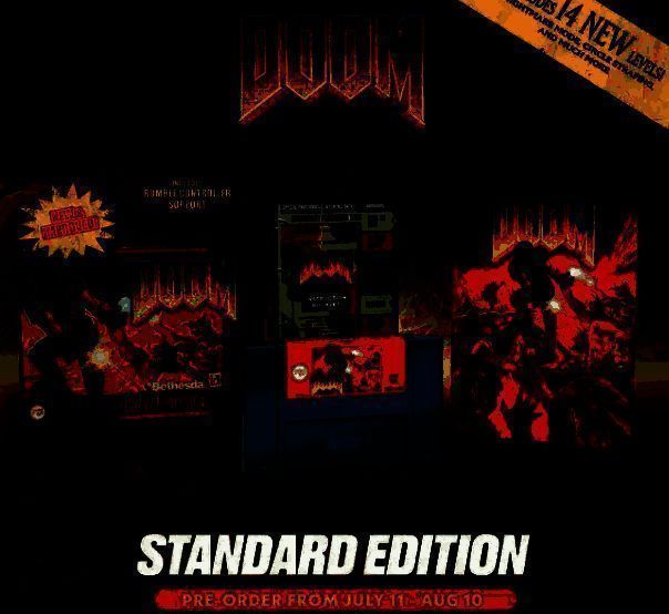 一代《毁灭战士》超任复刻卡带实物图，黑色卡带外壳搭配经典DOOM标志