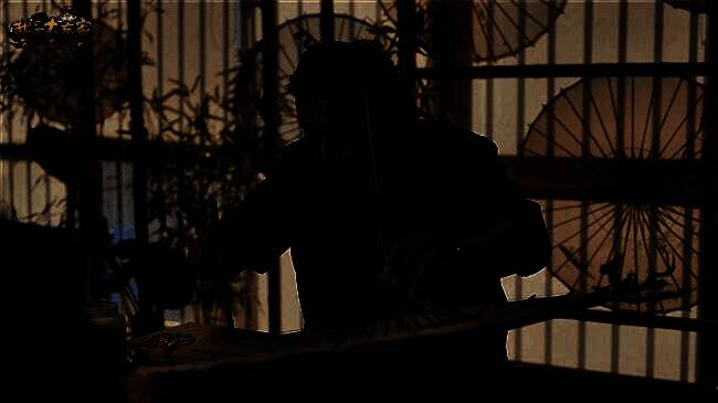 游戏内西湖绸伞皮肤展示图，伞面绘有西湖十景，绸面细腻反光，竹骨纹理清晰