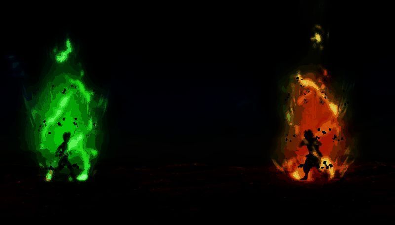 紫罗施展七天呼法时的特写，身体泛起能量波动，周围空气因高温扭曲