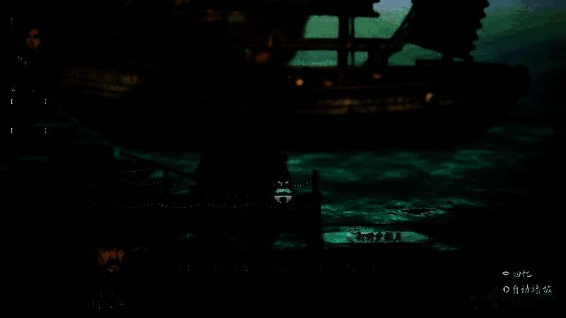 两名NPC在渡口交谈，主角在一旁倾听