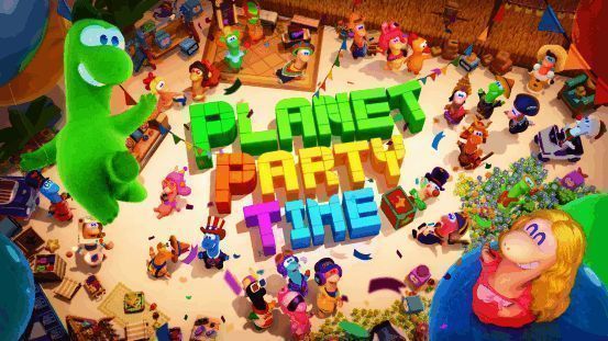 《星绘友晴天》游戏主界面展示，角色站在色彩缤纷的星球上，背景是星空与漂浮建筑，整体风格清新治愈