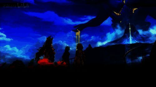 那刻夏一拳击碎巨大的十字锁链，碎片四散，光芒迸发，象征其打破信仰桎梏的瞬间