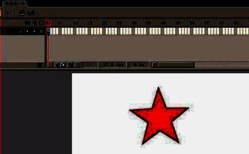 舞台上已绘制完成的红色五角星，边缘清晰，比例匀称