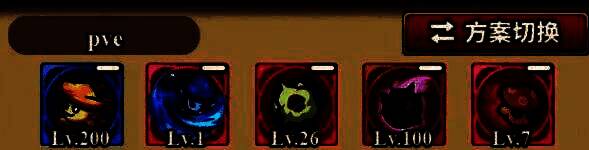 PVE技能配置界面，五个技能槽位已填满，重点标注‘史莱姆弹’与‘百斩千锁’的增益效果