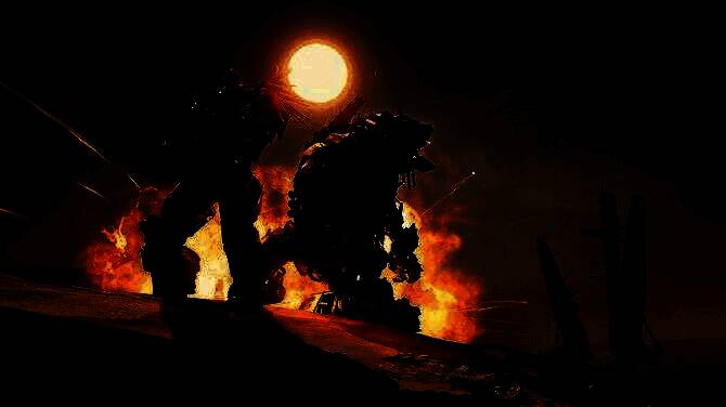 一名高机动型猎人正在高速滑行穿越峡谷地形，身后留下能量轨迹