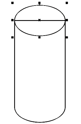 顶部椭圆与主体图形对齐，准备进行修剪处理
