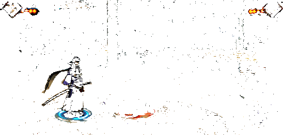 带土使用武士刀格挡成功后反击，释放出一道延迟爆炸的弧形刀光