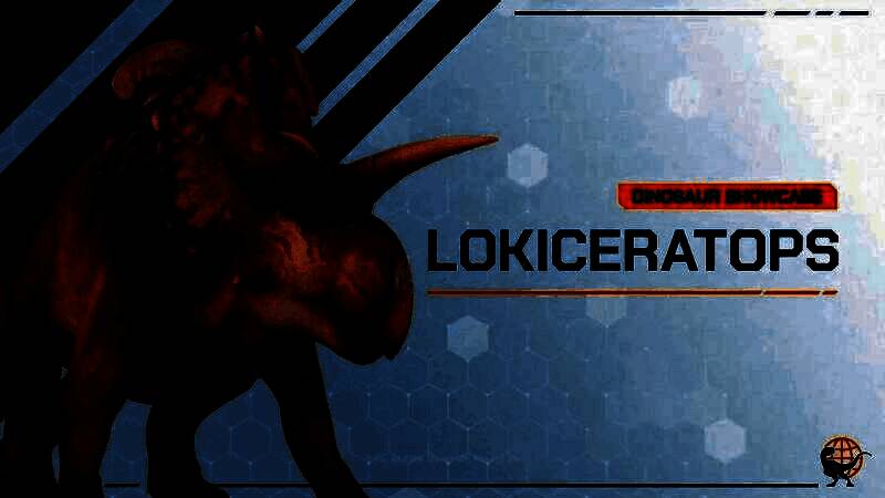 洛基角龙正面特写，展现其弯曲的巨大犄角与面部鲜艳纹路，在阳光下显得极具威慑力