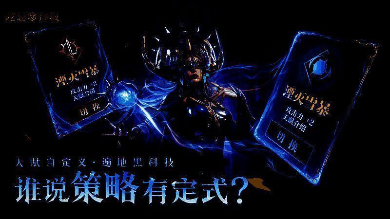 六大元素派系图标展示：火焰、冰冻、黯蚀、光耀、毒素、闪电环绕中央符文阵