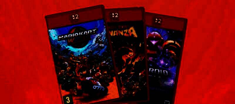 任天堂Switch实体游戏卡带整齐排列，背景为日式工厂生产线示意图，体现日本制造属性