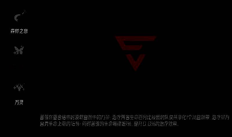 战斗画面中林善雅释放被动技能，绿色光芒笼罩血量最低的队友，清除其身上的中毒图标