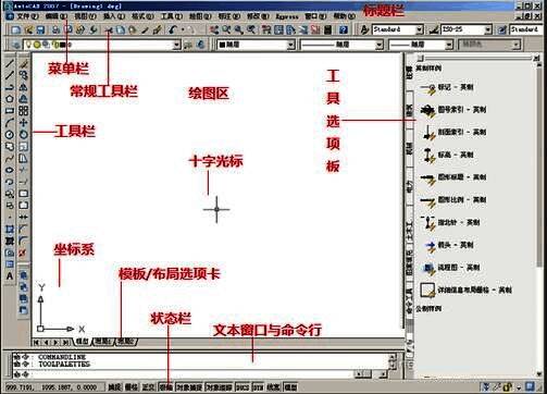 AutoCAD 2007标题栏与菜单栏布局示意图