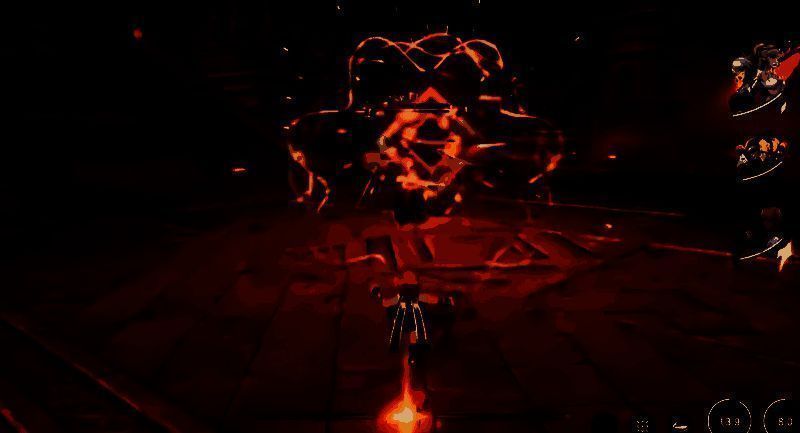 洞察者使用‘心眼’天赋时的视觉特效，周围环境泛起蓝色波纹，时间裂缝显现