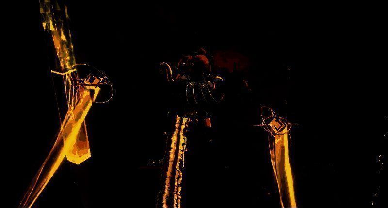 破界战士在战斗中挥舞巨剑，击碎敌人护盾，周围火花四溅