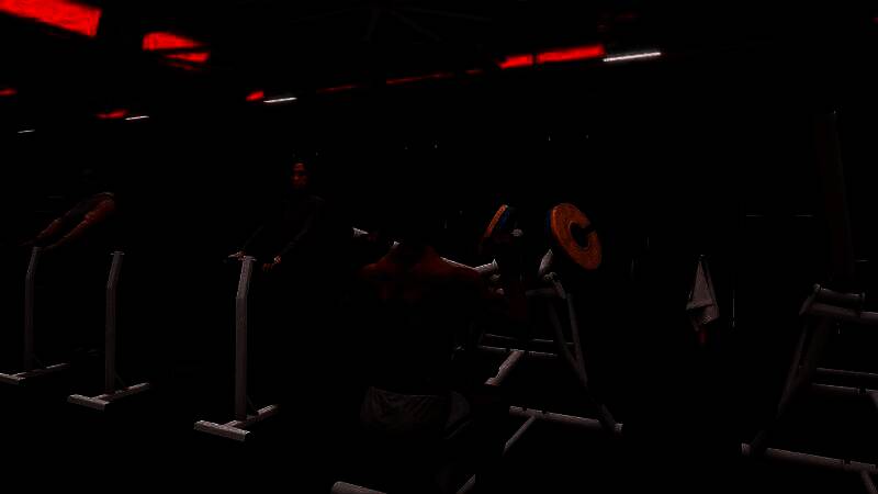 两名角色在武术训练区进行拳法对练，动作流畅，气氛紧张