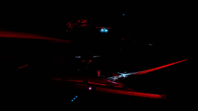 《无主之地4》Boss战场景，巨型守护者在秘藏门前释放能量冲击，玩家角色在掩体后射击