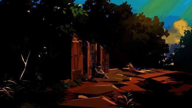 漂浮在空中的日式庭院，樱花纷飞，远处是层叠的山脉和淡淡的光晕