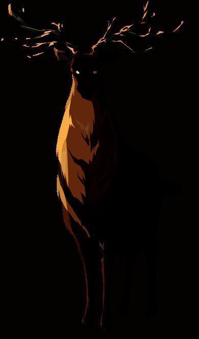 巨大水鹿立于湖面之上，倒影中闪烁着星光，双眼透出智慧与哀伤