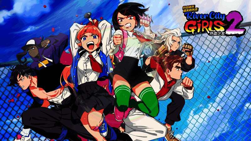 《热血硬派国夫君外传 热血少女2》战斗画面，角色施展连招击飞敌人，场景特效绚丽