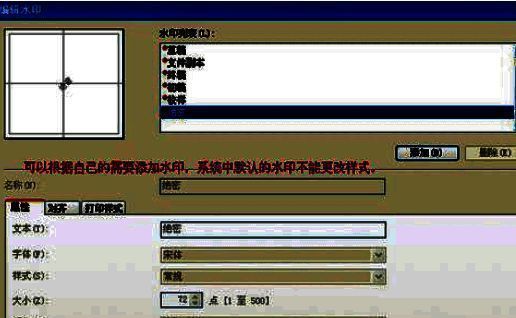 用户正在编辑自定义水印文字内容及样式的设置界面
