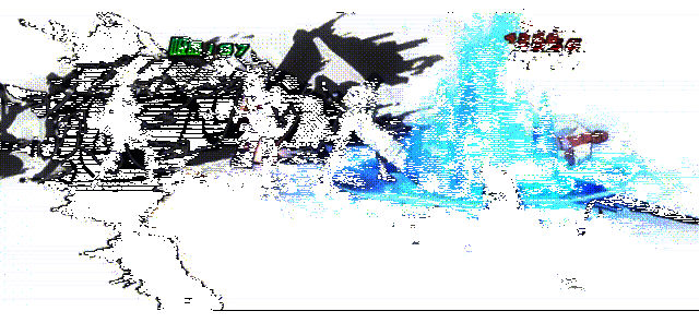 战斗GIF动图，展示一场激烈对决中鬼鲛释放奥义、触发水牢、团队反杀的全过程