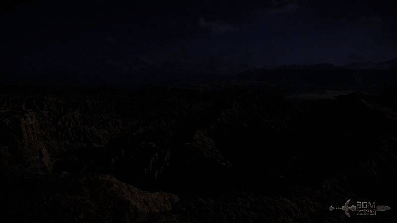 山姆站在高处使用L1扫描功能，视野中出现路径指引与危险标记