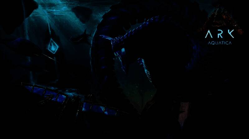 《方舟：夏日海洋》DLC实机画面，展示深邃海底场景与奇异生物共存的视觉奇观