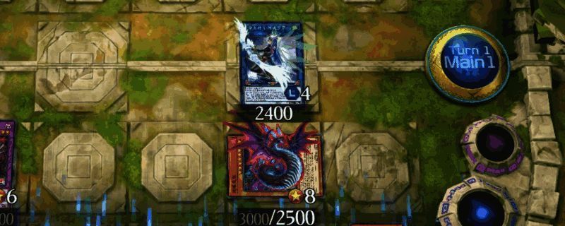 《游戏王MD》中新圣刻蛇卡组的卡牌组合示意图，展示圣徒、刻魔与蛇眼系列卡牌协同布局的实战场景